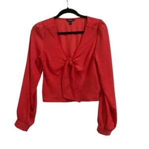 EXPRESS Red Tie Front Cropped Blouse (S)